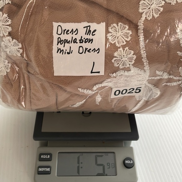 Dress The Population Audrey Midi Dress Sz Large  3D Floral Embroidered Fit Flare - Picture 17 of 17